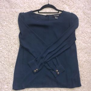 Full sleeve navy blouse with gold buttons